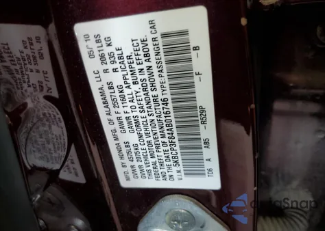 2010 Honda Accord Exl from USA, damaged, VIN 5KBCP3F84AB016746